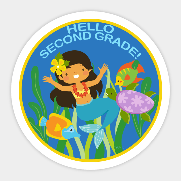 Hello Second Grade! Underwater Friends School Mermaid Children Back to School Sticker by CheriesArt